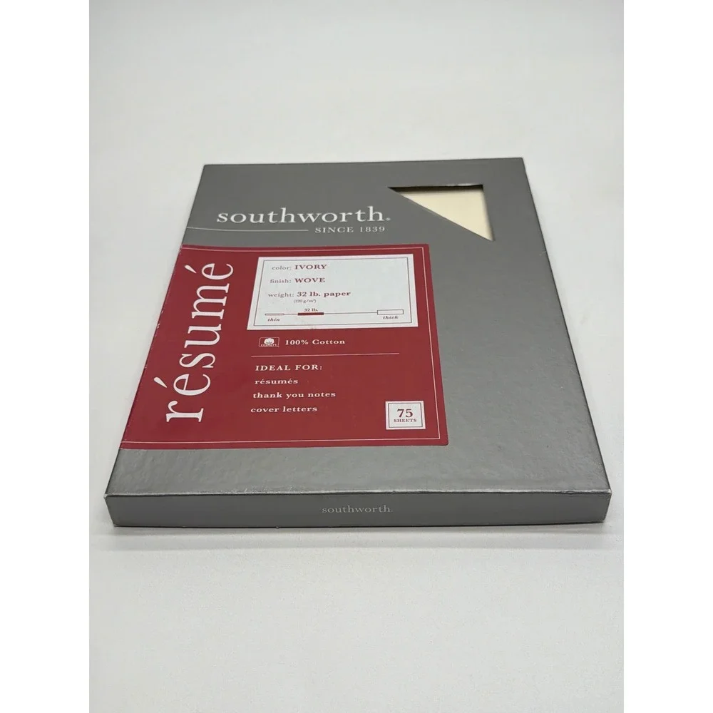 Southworth‎ Resume Paper Ivory 100% Cotton 32 lb Wove Finish 75 Sheets 8.5x11